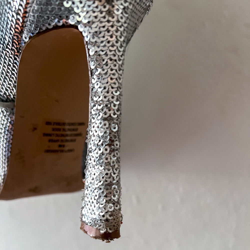 Steve Madden Laddy Pointed-Toe Over-The-Knee High Heel Boots - Silver Sequin - 8 - Picture 8 of 11
